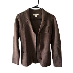 RuffHewn Womens Brown Wool Blend Full Zip Ribbed Cardigan Sweater Jacket Small